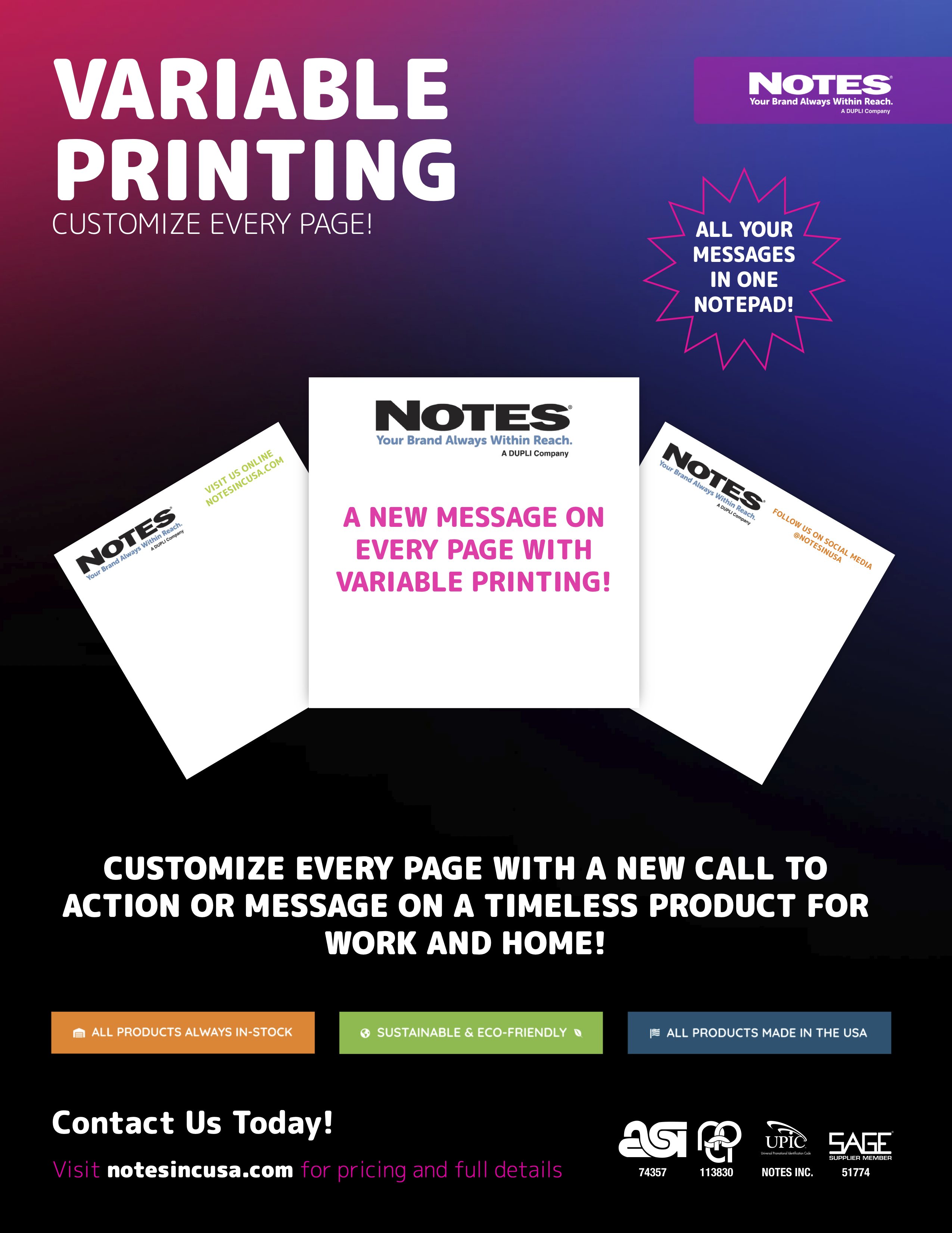 Variable Sticky Notepads Branded Sales Sheet