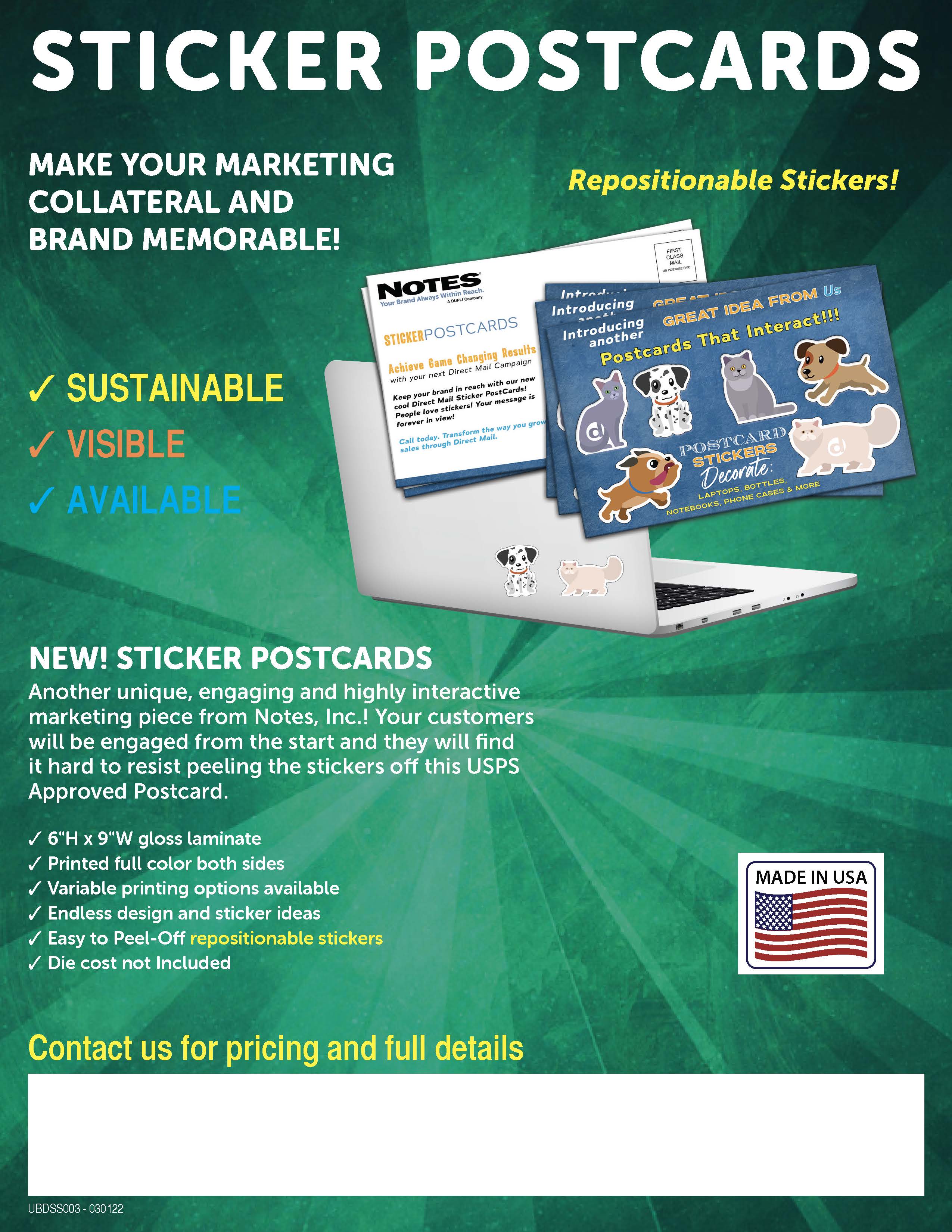 Sticker Postcards Unbranded Sales Sheet