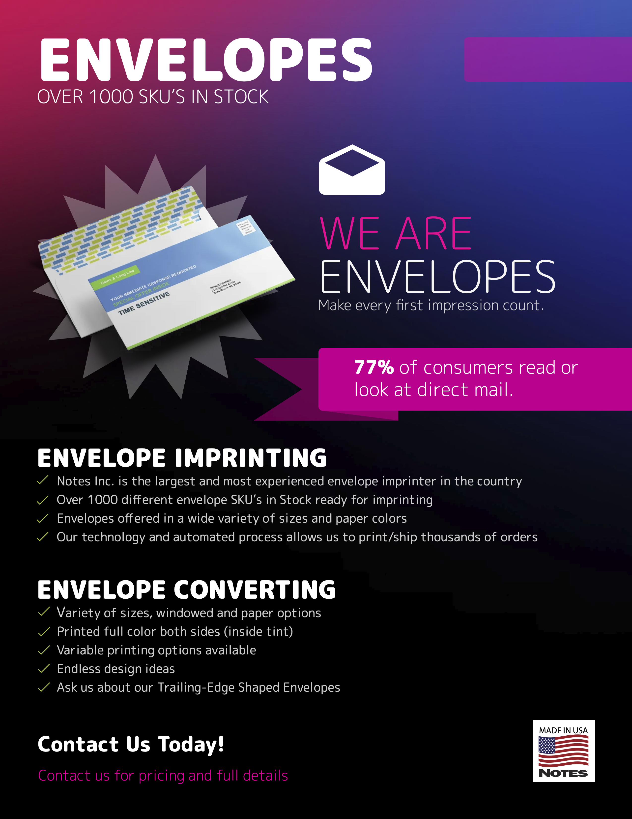 Envelopes Unbranded Sales Sheet