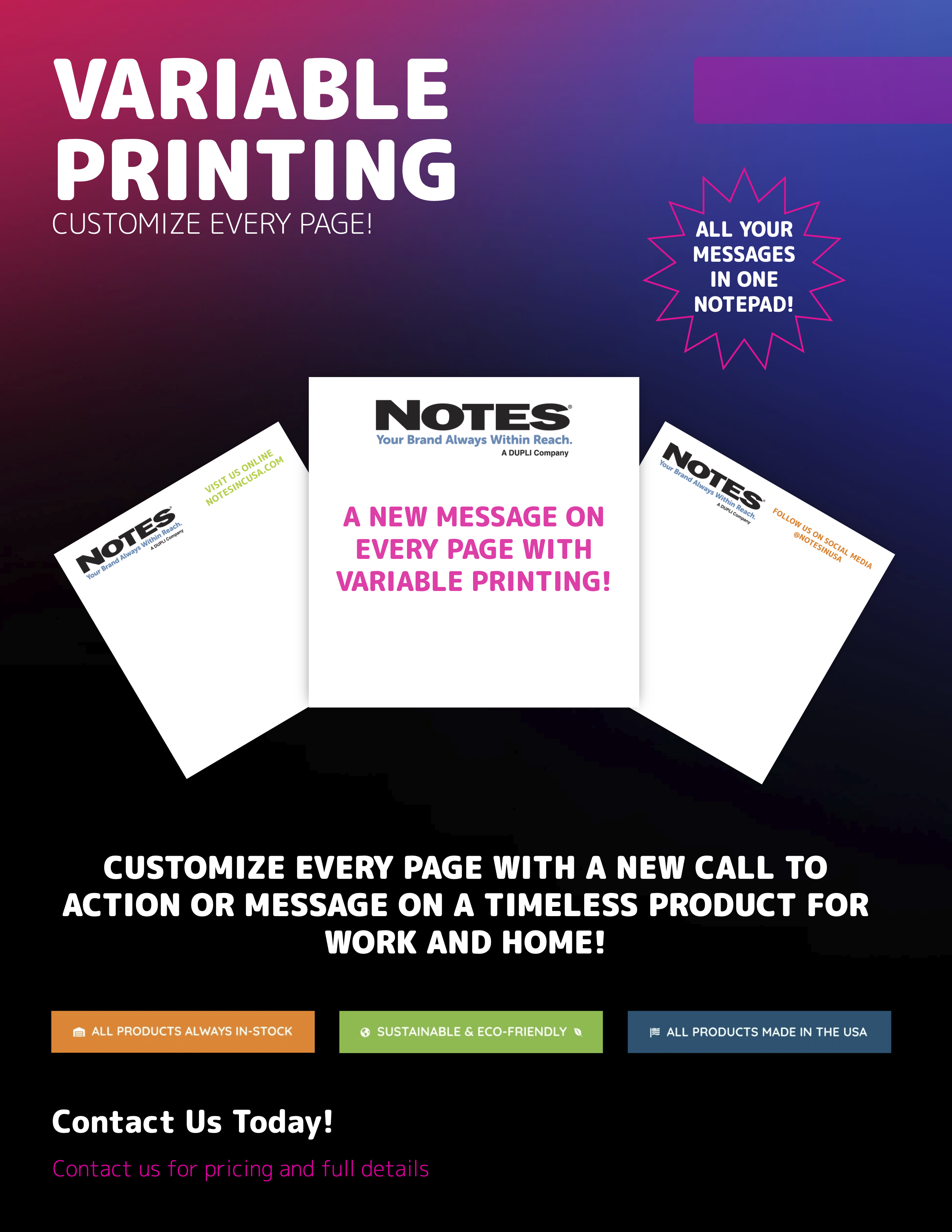 Variable Sticky Notepads Unbranded Sales Sheet