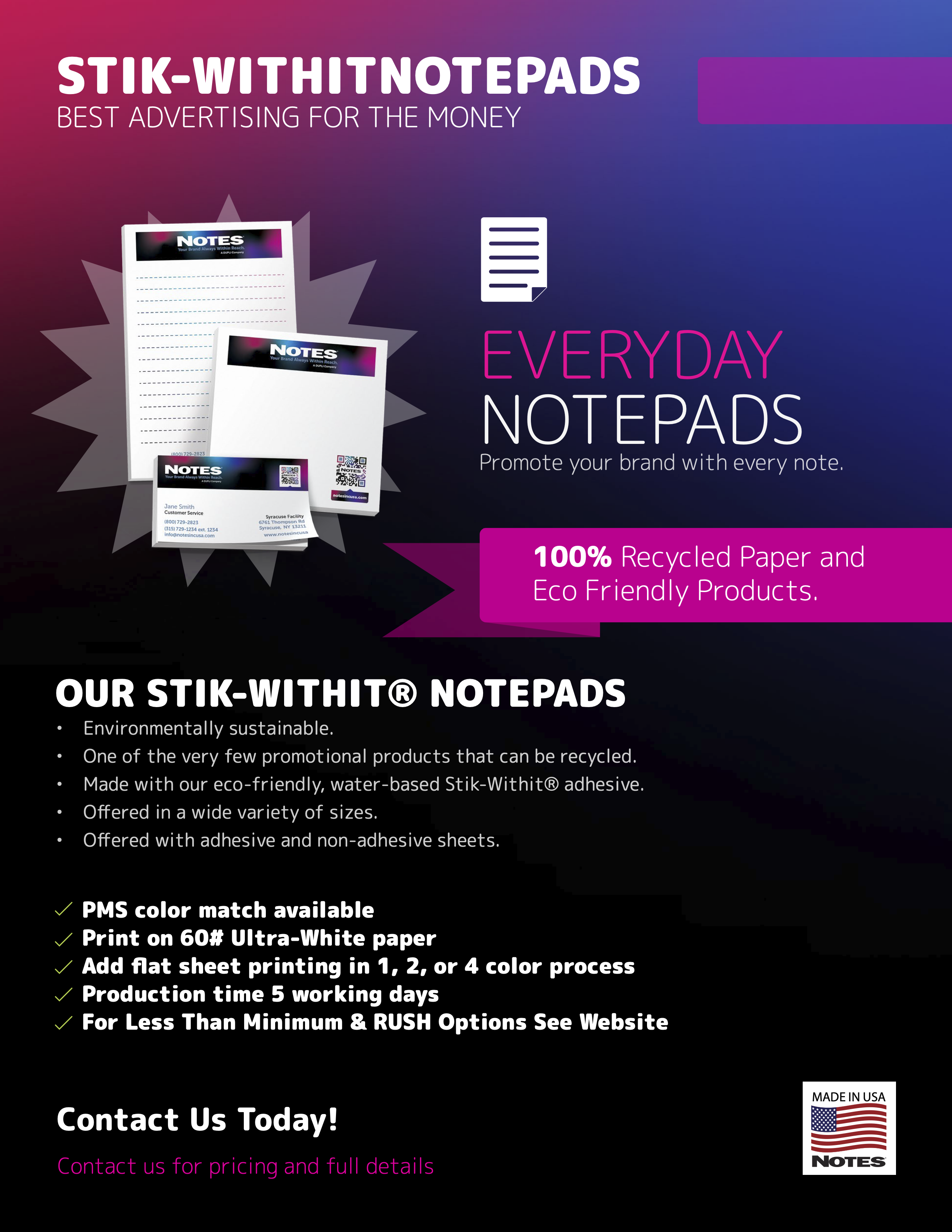 Notepads Unbranded Sales Sheet